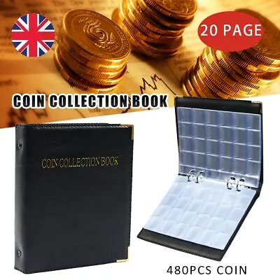 480 Coin Collection Album Coins Penny Money Storage Case Holder Folder Book • £11.99