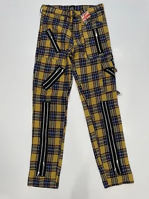 Tiger Of London Mens Punk Rock Zip Bondage Yellow Tartan Pants.size 30 • $52
