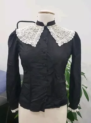 VTG 1 Park Ave Goth Black Victorian Edwardian Vamp Antoinette Long-Sleeve Top S • £34.71