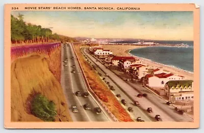 C1947 Movie Stars Beach Homes Santa Monica California Vintage Linen CA Postcard • $3.97