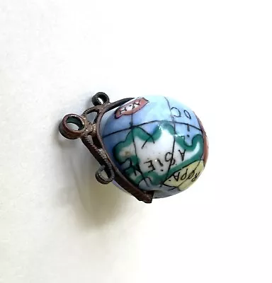 Antique Miniature Porcelain Spinner Earth Globe Charm Pendant Hand Painted • $95