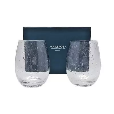 Mariposa Bellini Bubble Stemless Modern Classic Clear Wine Glass Set Of 2  ITALY • $34.99