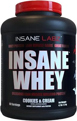 Insane Labz Whey Protein Muscle Building 5L Cookies & Cream Supplement - 60 Serv • $43.99