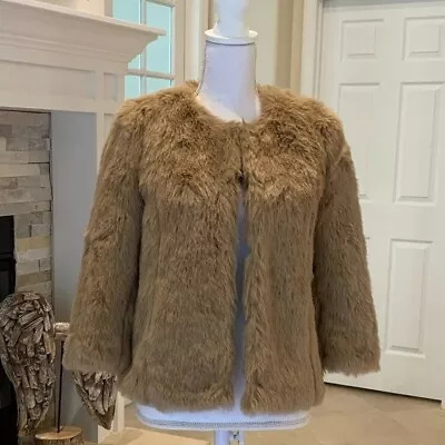 Zara Women Beige Faux Fur Quarter Sleeve Short Jacket Size S • $19.99