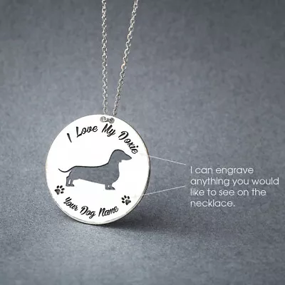 Custom Round Pendant Pet Dog Name Necklace Stainless Steel Memorial Jewelry Gift • $7.99