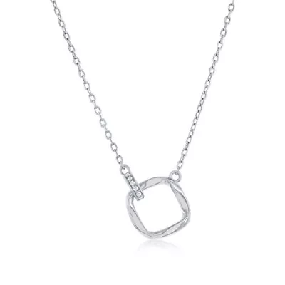 Sterling Silver Twisted Square & Oval Micro Pave CZ Necklace • $31