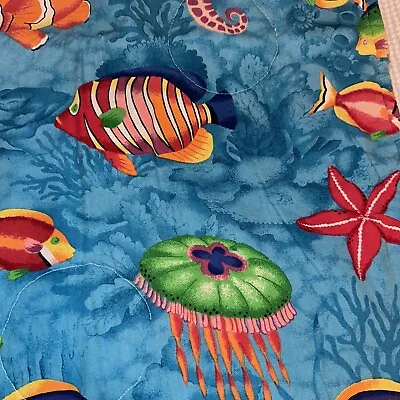 Aquarium Quilt Baby Blanket THICK Vintage 90’s Fish Ocean SEAHORSE Water 42 X 33 • $22.99