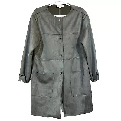 Philosophy By Republic Womens Coat Size Large Gray Faux Suede Button Front Soft • $18.95