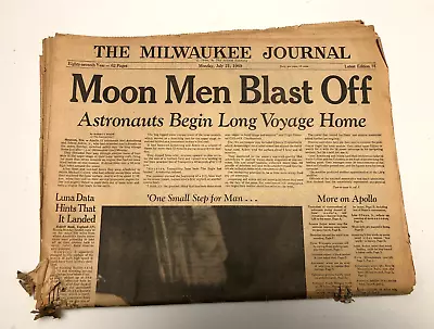 Moon Men Blast Off Vintage Paper Milwaukee Journal July 21 1969 • $8.05