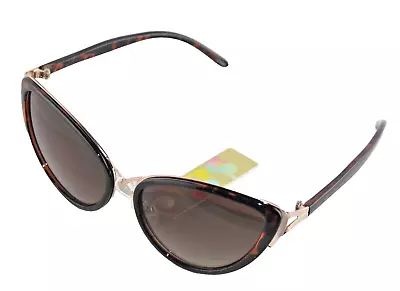 SUNGLASSES - Retro Cat Eye   Tortoiseshell Frame Gold Trim Oversized Women Men • $12.99