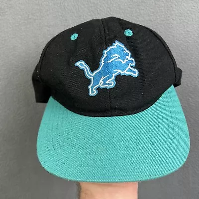 Vintage Detroit Lions Hat Adult Black Blue NFL Logo Snapback 90s LOGA Mens • $15