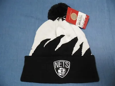 Mitchell & Ness NBA Brooklyn Nets Cuffed Pom Knit Beanie Hat Winter Sharktooth • $10.49