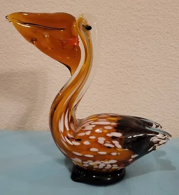 VTG • Murano Style Hand Blown Art Glass Pelican W/ Fish In Mouth Paperweight • $29.99