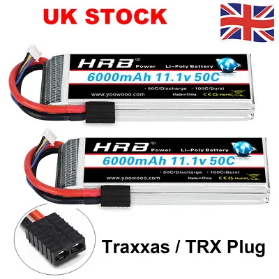 £58.99 • Buy Used 2pcs HRB 11.1V 6000mAh 3S TRX 50C LiPo Battery For RC Drone Helicopter Car