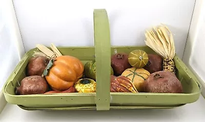 Large Green Wood Basket Full Of Faux Vegetables Fruit Pumpkins • $31.18