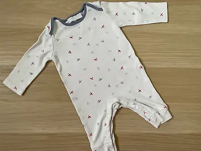 Baby Boy 0-3 Months The Little White Company Airplane Romper Footless Sleepsuit • £3.50