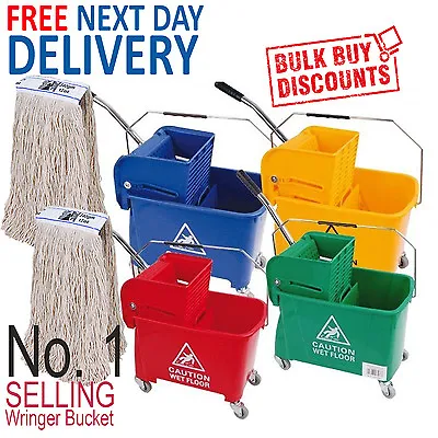 Kentucky Mop Bucket Wringer & 2 Mop Heads Traditional Industrial Office Mopping • £46