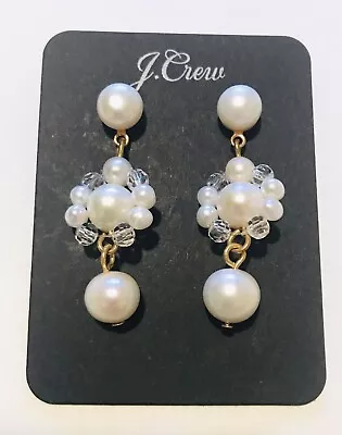 J Crew Freshwater Pearl Cluster Dangle Gold Tone Pierced Earrings Nwt & Dust Bag • $26.99