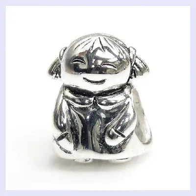 925 Sterling Silver Cute Little Girl Kid Smiling Bead F/ European Charm Bracelet • $16.98