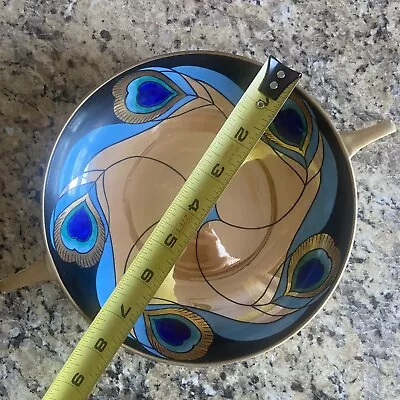 Noritake Hand Painted Made In Japan Peacock Design Dish Bowl 2 Handled Blue Gold • $58