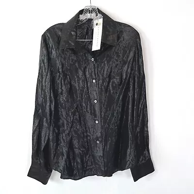 Charles Nolan New York Black Shimmer Button Front Top Size 14 NEW • $43.42