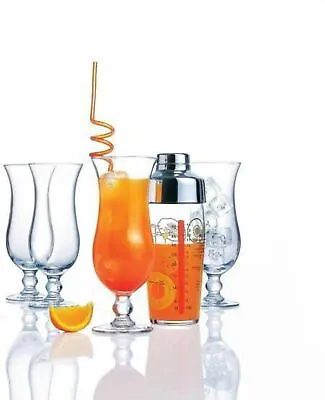 Luminarc Cocktail Shaker & Hurricane Glass Set 5 Piece 44cl Drinking Glasses • £14.99