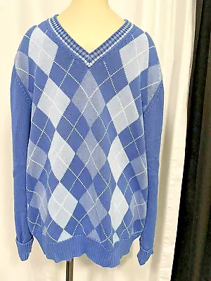 Brooks Brothers Argyle Sweater Mens Large L V-Neck Pima Cotton Blue Golf Vintage • $9.95