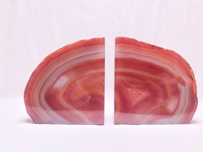 £29.99 • Buy VINTAGE POLISHED GEODE AGATE CRYSTAL BOOKENDS, ORANGE/RED - Semi Precious