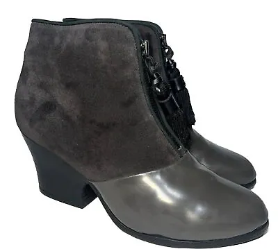 Rag & Bone Size 38 7.5 Darcy Tassel Asphalt Suede Leather Ankle Gray Boots • £72.29