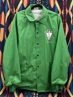 Vintage Birdie Men Jacket Green Coach Jacket Large Flint Arrowhead Safety • $17.49