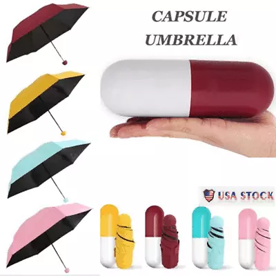 Mini Capsule Umbrella Windproof Anti-UV Sun /Rain Folding Small Pocket Umbrellas • $11.33