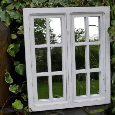 £39.99 • Buy Garden Mirror Wall Mounted White Distressed Window Style Outdoor Ornaments Decor