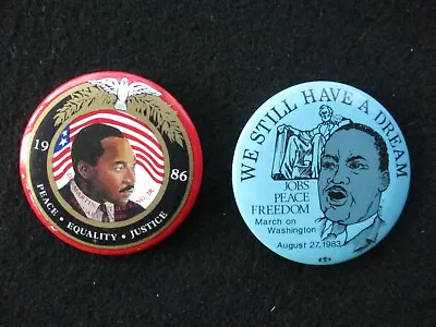 2 Vintage MARTIN LUTHER KING Pins 1983 March On Washington 1986 MLK DAY Pinback • $38.88