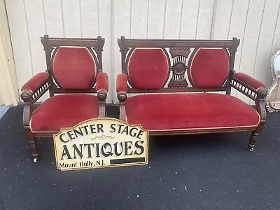 65220   Antique Victorian Settee Loveseat Couch With Chair • $725