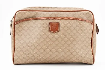 Authentic CELINE Macadam Vintage  Clutch Hand Bag Purse PVC Leather Beige M06 • $96.99