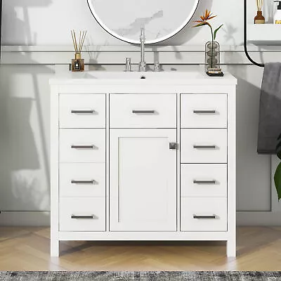 36 White Bathroom Vanity Cabinet With Multifunctional Storage Space 5 Drawers • $500.18