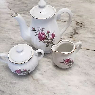 Moss Rose Teapot Creamer & Sugar Bowl Set Japan • $44.99