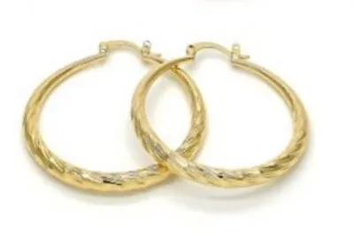 Women Diamond Cut 14K Gold Filled 4mm Medium Large Round Hoop Earrings 40mm-70mm • $12.99