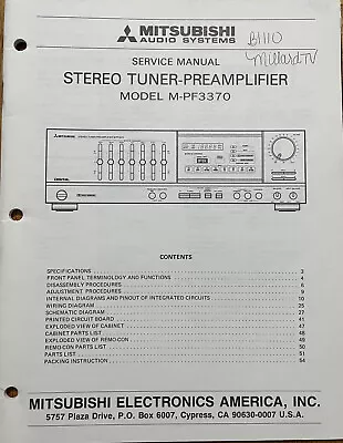 Mitsubishi M-pf3370 Stereo Tuner Preamplifier Original Service Repair Manual • $18.94