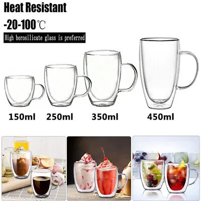 Double Wall Insulated Glasses Thermal Coffee Glass Mug Tea Cup 150/250/350/450ml • £35.99