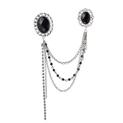 £4.76 • Buy Wedding/Partywear Black Gem Brooch Pin With Tassels Shirt Dress Lapel Gift