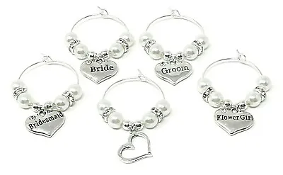 £1.55 • Buy White Pearl Personalised Wedding Family Top Table Party Wine Glass Charms