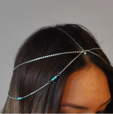 Elven Bride Forehead Jewelry Boho Beads Multilayer Hair Chain Wedding Headpiece • $21.76