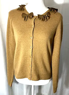 Ladies J Crew Wool/cashmere Blend Bow Detail Camel Beige Sz Sm Cardigan  Flawed • $18