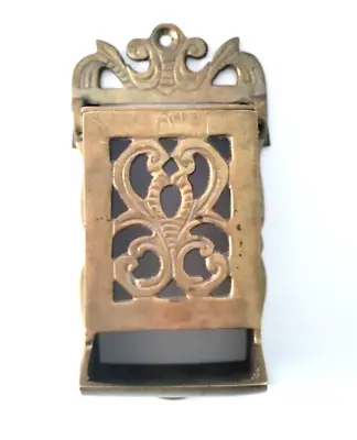 Vintage Brass Match Holder And Striker With Lid Wall Mount  • $24.99