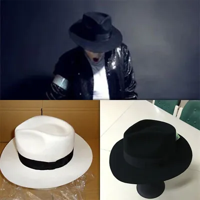 Michael Jackson MJ Wool Fedora Hats Cap Cosplay Costume Props Mens Black/White • $35.61