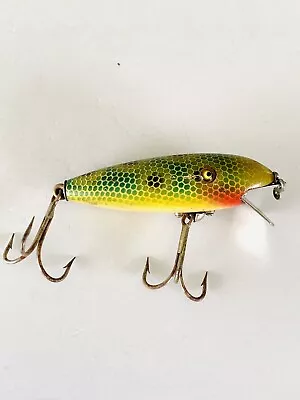 Vintage Pflueger O’boy 2.75” Wood Fishing Lure W’ Glass Eyes In Frog Pattern • $15.50