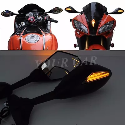 Motorcycle Mirror LED Turn Signal Mirror For Kawasaki Ninja 300 Ninja 250R ZX-6R • $54.11