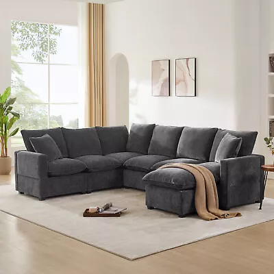 110 Modern L Shape Modular Sofa 7 Seat Chenille Sectional Couch Set W/2 Pillows • $1247.55