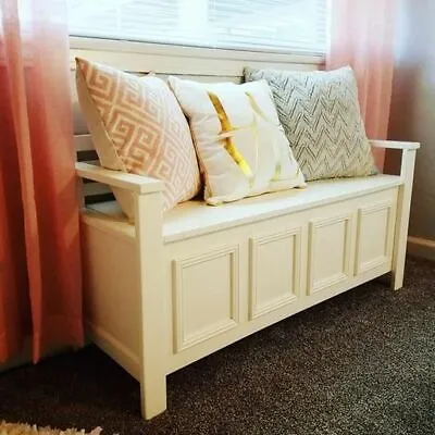 Entryway Storage Bench Drop Top Hidden Organizer Shoe Boots Seat Wood White • $206.52